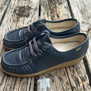 SAS 1980’s Women’s Blue Leather Lace Up Wedge Hand Sewn Comfort Moc Size 5.5
